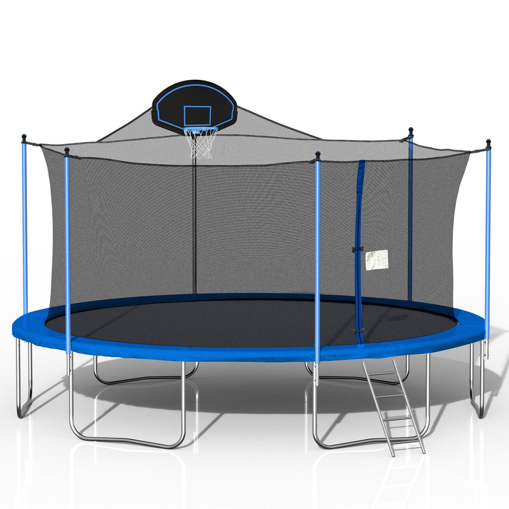 Yeah Depot - 16FT Trampoline for Adults & Kids with Basketball Hoop, Double-sided cover,Outdoor Trampolines w/Ladder and Safety Enclosure Net for Kids and Adults