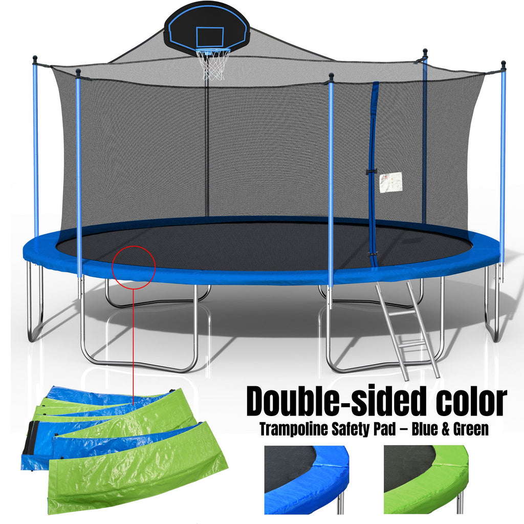 Yeah Depot - 16FT Trampoline for Adults & Kids with Basketball Hoop, Double-sided cover,Outdoor Trampolines w/Ladder and Safety Enclosure Net for Kids and Adults