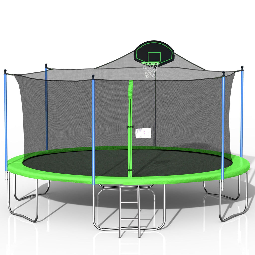 Yeah Depot - 16FT Trampoline for Adults & Kids with Basketball Hoop, Outdoor Trampolines w/Ladder and Safety Enclosure Net for Kids and Adults