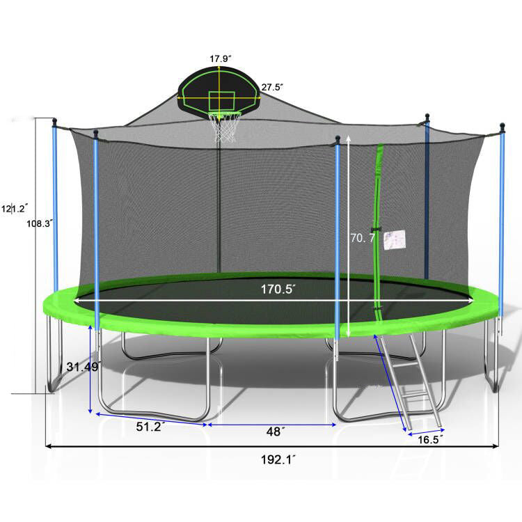 Yeah Depot - 16FT Trampoline for Adults & Kids with Basketball Hoop, Outdoor Trampolines w/Ladder and Safety Enclosure Net for Kids and Adults