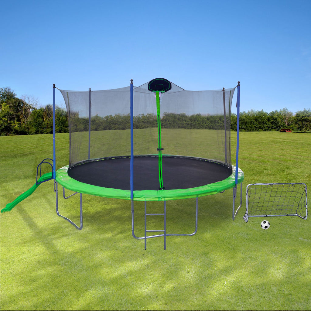 Yeah Depot - 16FT Trampoline with Slide , Outdoor Trampoline for Kids and Adults with Enclosure Net and Ladder,football goal,backboard