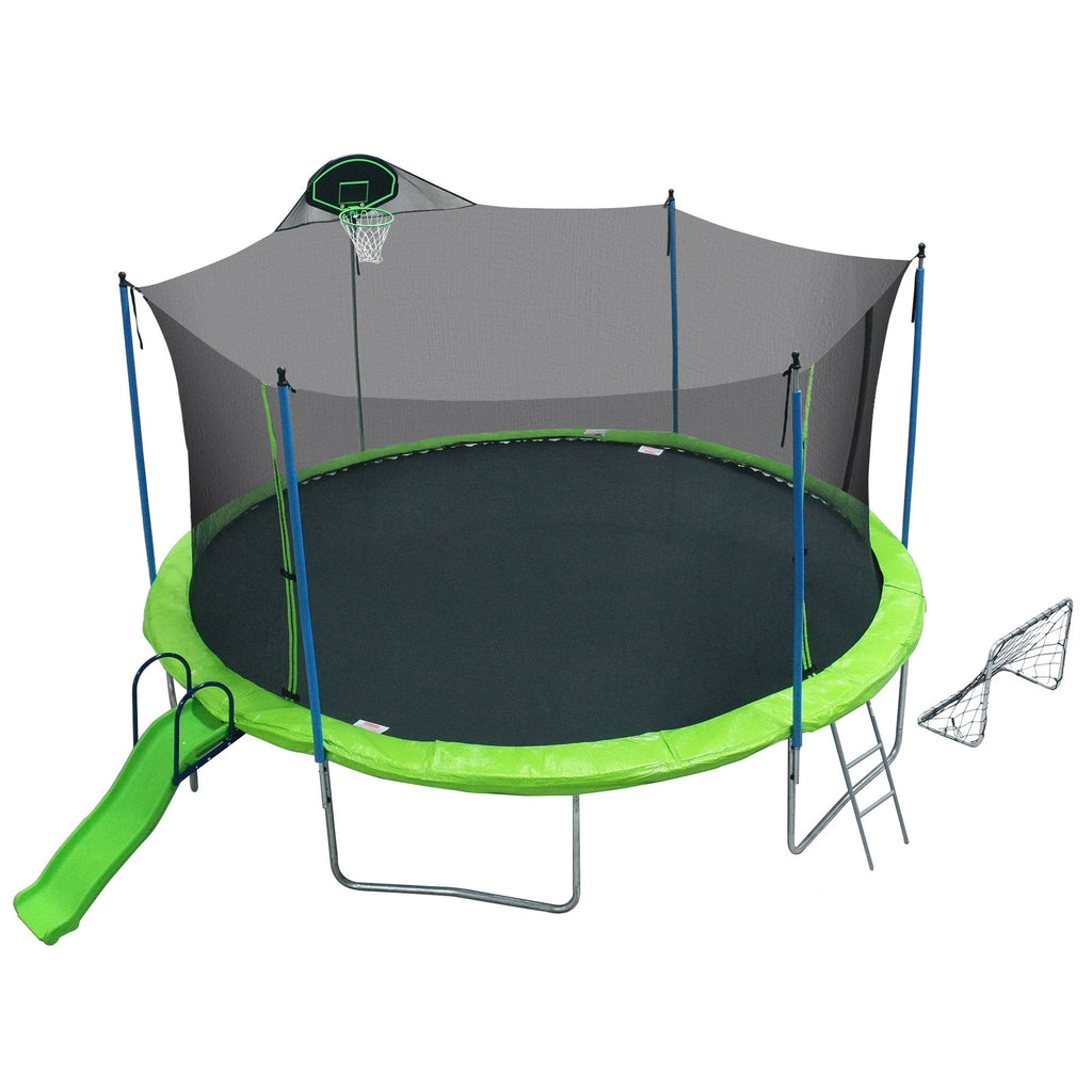Yeah Depot - 16FT Trampoline with Slide , Outdoor Trampoline for Kids and Adults with Enclosure Net and Ladder,football goal,backboard