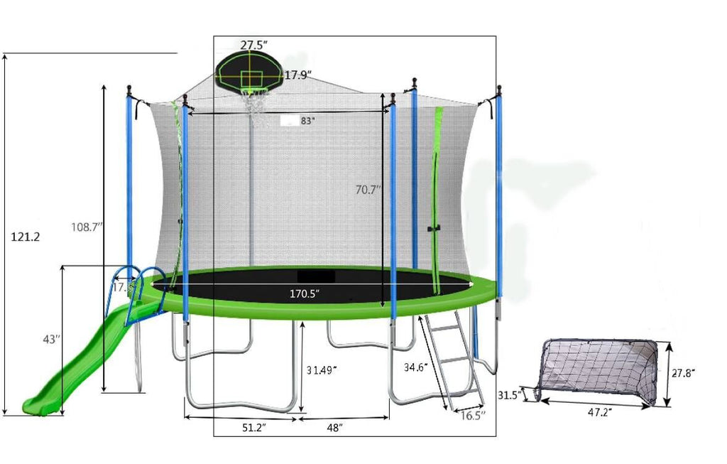 Yeah Depot - 16FT Trampoline with Slide , Outdoor Trampoline for Kids and Adults with Enclosure Net and Ladder,football goal,backboard