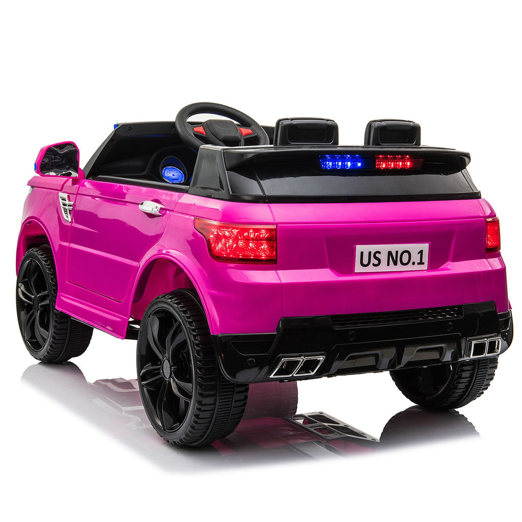 Yeah Depot - 12V Kids Ride On SUV Cop Car with Remote Control, Siren Sounds Alarming Lights, Music Story - Rose Red