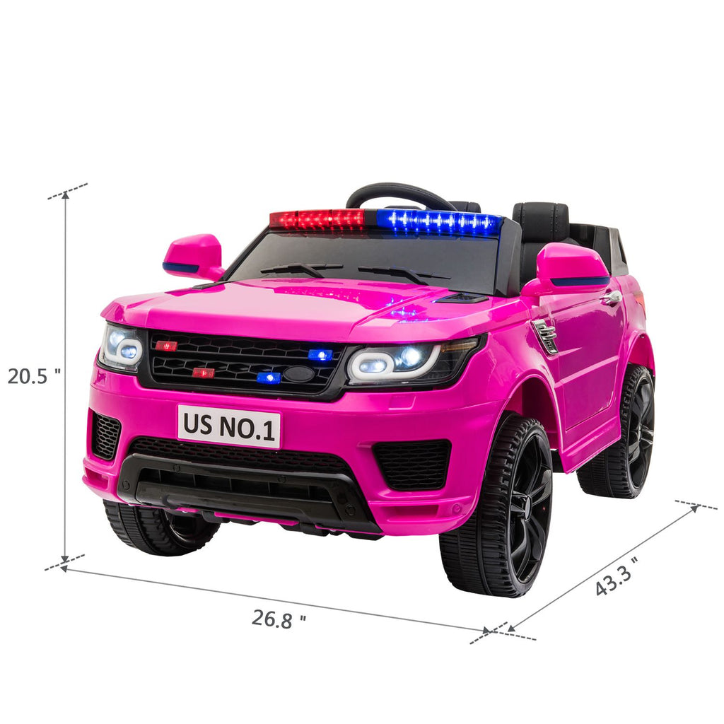 Yeah Depot - 12V Kids Ride On SUV Cop Car with Remote Control, Siren Sounds Alarming Lights, Music Story - Rose Red