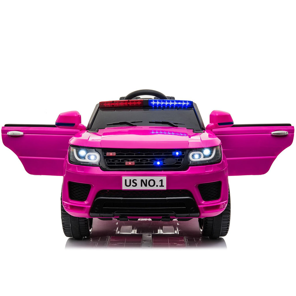 Yeah Depot - 12V Kids Ride On SUV Cop Car with Remote Control, Siren Sounds Alarming Lights, Music Story - Rose Red