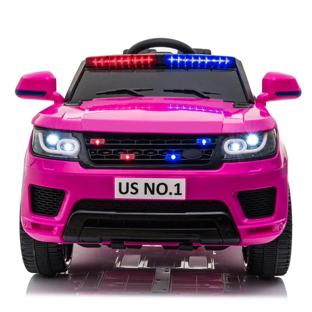 Yeah Depot - 12V Kids Ride On SUV Cop Car with Remote Control, Siren Sounds Alarming Lights, Music Story - Rose Red