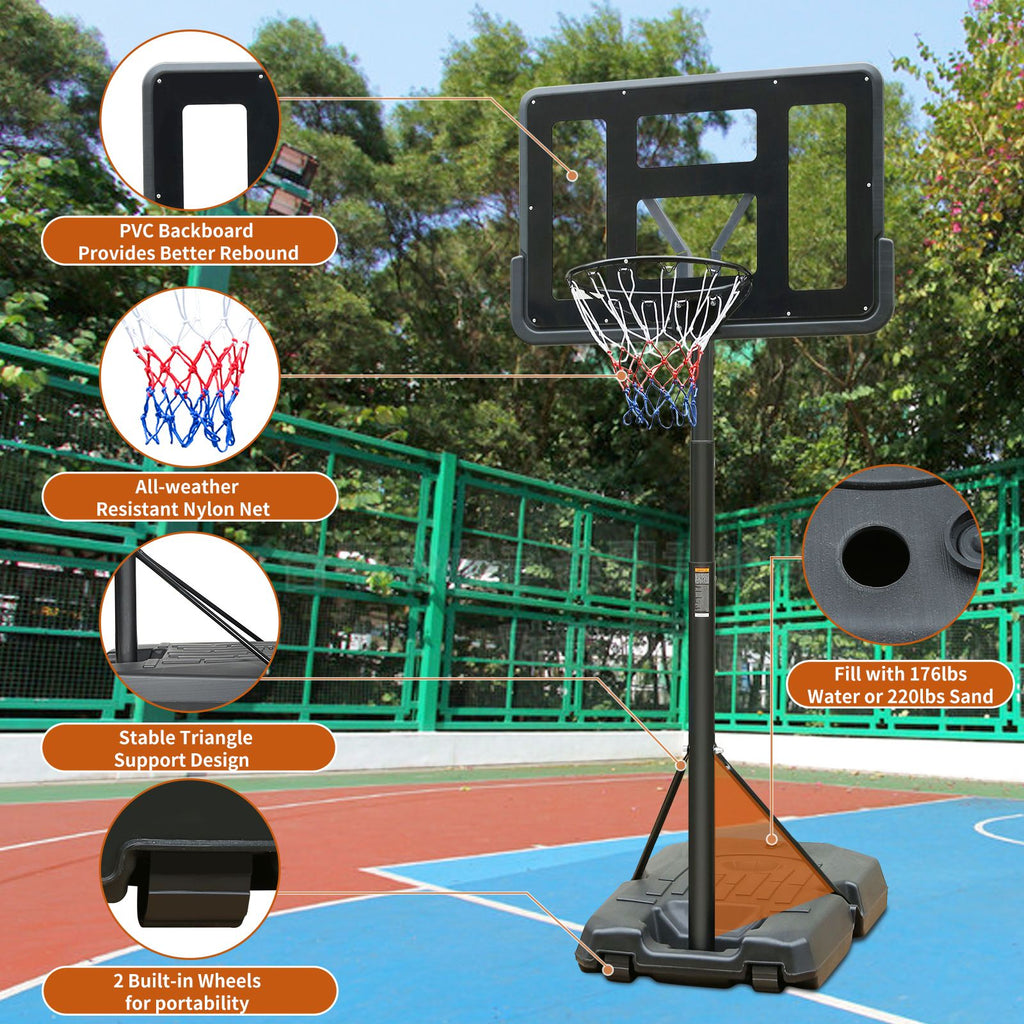Yeah Depot - Portable Basketball Hoop Height Adjustable basketball hoop stand 6.5ft - 10ft with 44 Inch Backboard and Wheels for Adults Teens Outdoor Indoor