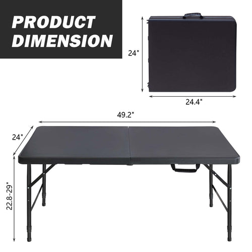 Yeah Depot - 4ft Portable Folding Table Indoor&Outdoor Maximum Weight 135KG Foldable Table for Camping Black