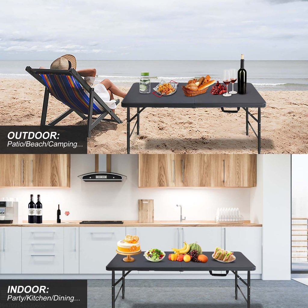 Yeah Depot - 4ft Portable Folding Table Indoor&Outdoor Maximum Weight 135KG Foldable Table for Camping Black