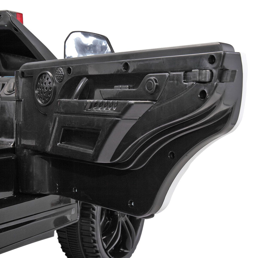 Yeah Depot - 12V Kid Ride on Police Car with Parental Remote Control, Battery Powered Electric Truck with Siren, Flashing Lights,Music, Spring Suspension, Black