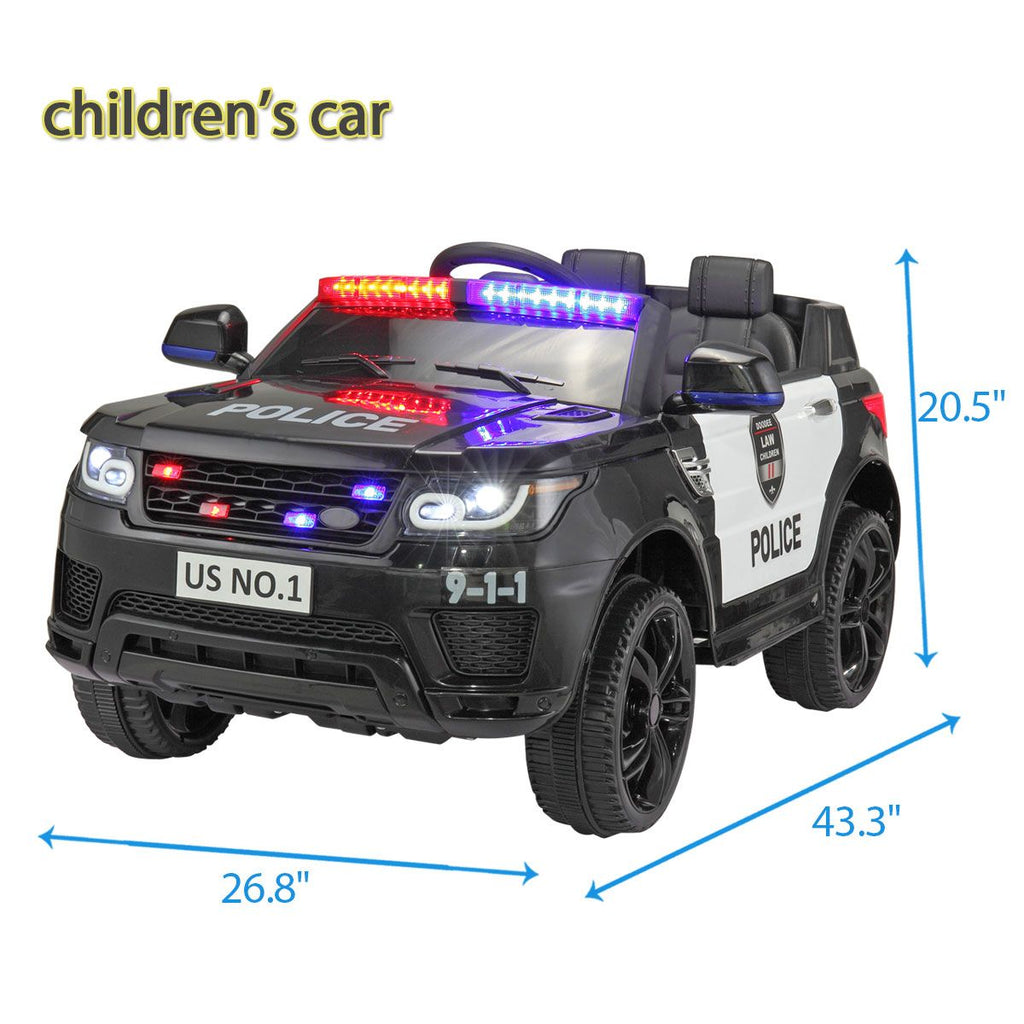 Yeah Depot - 12V Kid Ride on Police Car with Parental Remote Control, Battery Powered Electric Truck with Siren, Flashing Lights,Music, Spring Suspension, Black