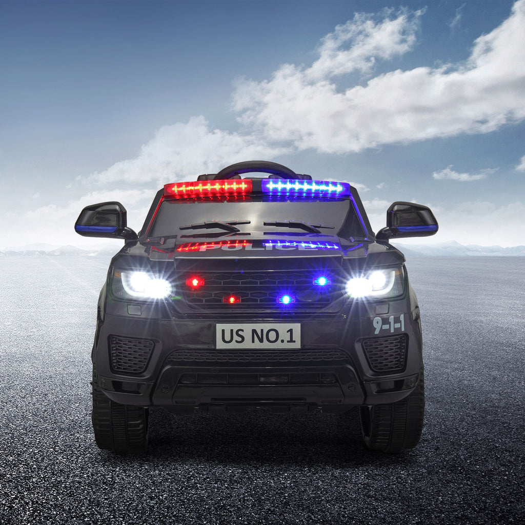 Yeah Depot - 12V Kid Ride on Police Car with Parental Remote Control, Battery Powered Electric Truck with Siren, Flashing Lights,Music, Spring Suspension, Black
