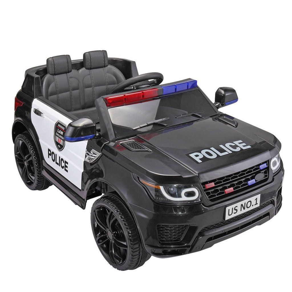 Yeah Depot - 12V Kid Ride on Police Car with Parental Remote Control, Battery Powered Electric Truck with Siren, Flashing Lights,Music, Spring Suspension, Black