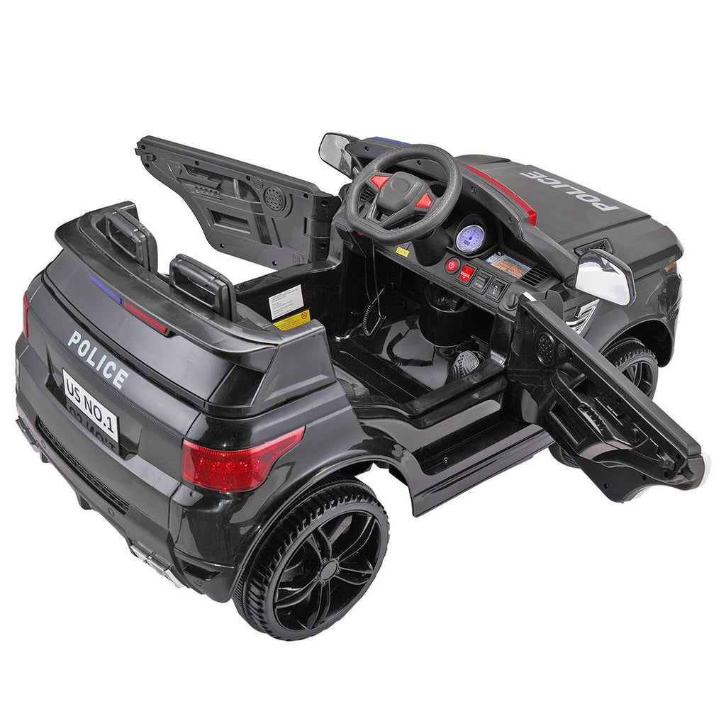 Yeah Depot - 12V Kid Ride on Police Car with Parental Remote Control, Battery Powered Electric Truck with Siren, Flashing Lights,Music, Spring Suspension, Black