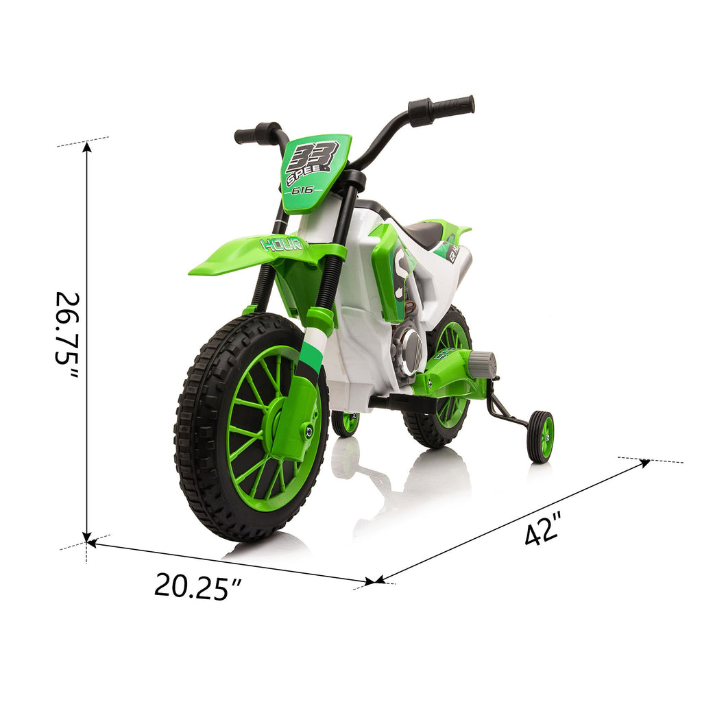 Yeah Depot - 12V Kids Ride on Toy Motorcycle, Electric Motor Toy Bike with Training Wheels for Kids 3-6, Green