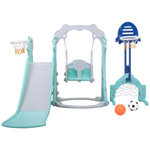 Yeah Depot - 5 in 1 Slide and Swing Playing Set, Toddler Extra-Long Slide with 2 Basketball Hoops, Football, Ringtoss, Indoor Outdoor