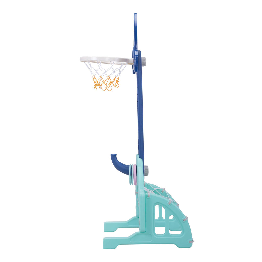 Yeah Depot - 5 in 1 Slide and Swing Playing Set, Toddler Extra-Long Slide with 2 Basketball Hoops, Football, Ringtoss, Indoor Outdoor
