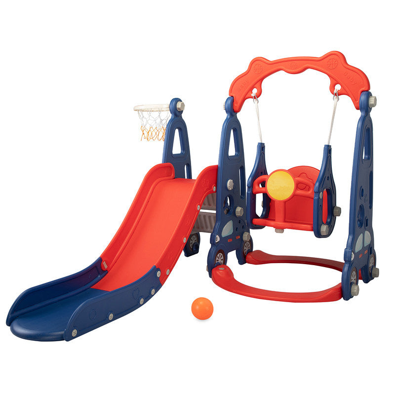 Yeah Depot - 3 In 1 Slide and Swing Set with Basketball Hoop for 1-8 Years Old Children Indoor and Outdoor, Red & Blue