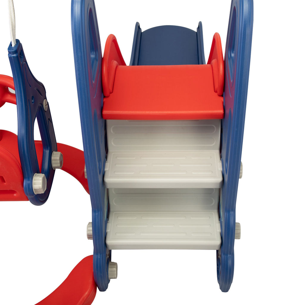 Yeah Depot - 3 In 1 Slide and Swing Set with Basketball Hoop for 1-8 Years Old Children Indoor and Outdoor, Red & Blue