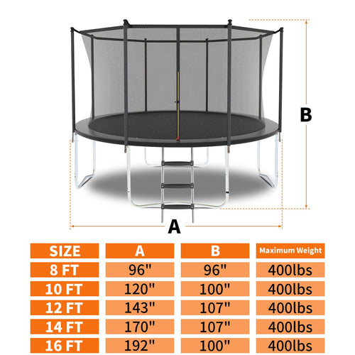 Yeah Depot - 10FT Trampoline with Safety Enclosure Net, Outdoor Trampoline with Heavy Duty Jumping Mat and Spring Cover Padding for Kids and Adults