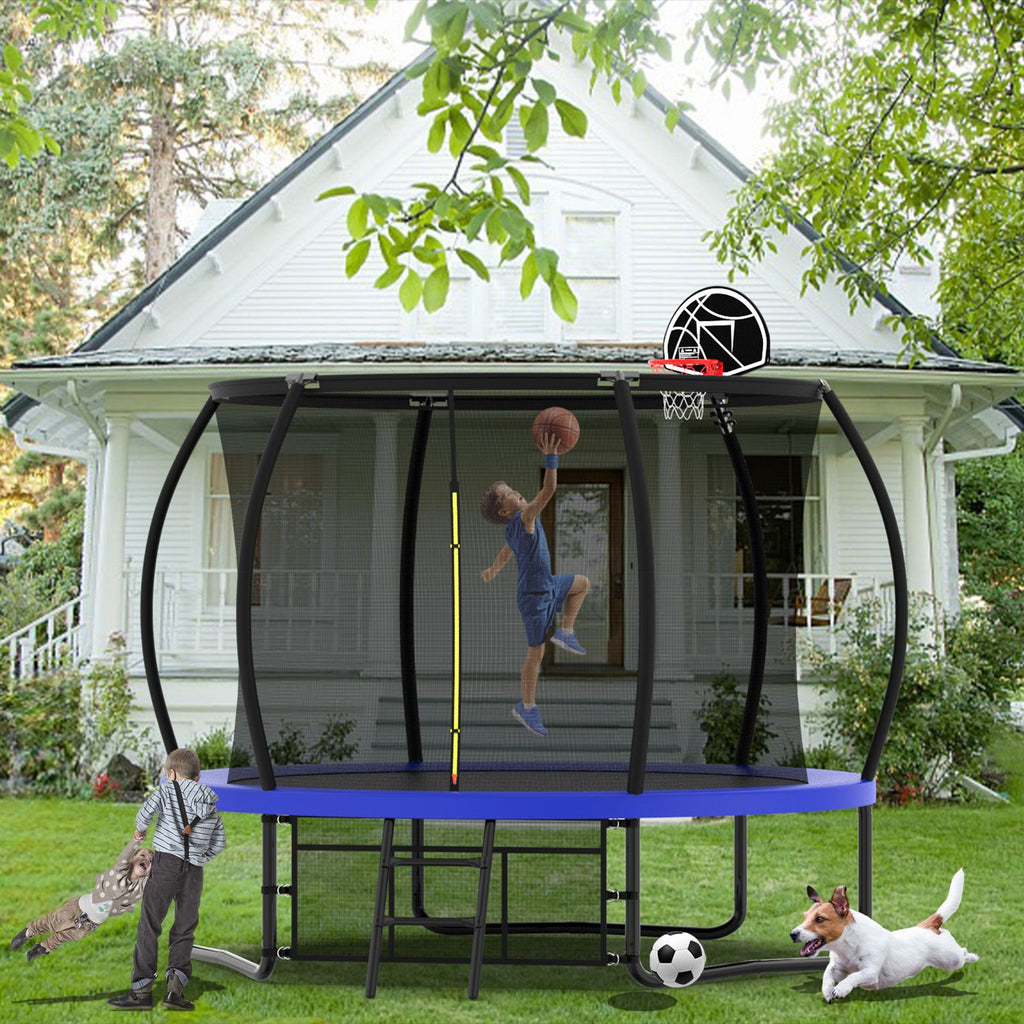 Yeah Depot - 10FT Pumpkin Trampoline, Outdoor Trampoline with Basketball Hoop, Enclosure Net and Ladder