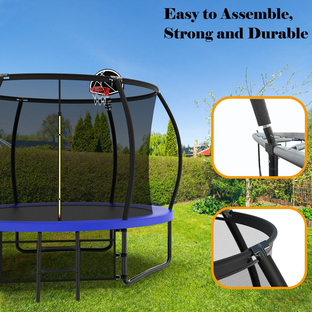 Yeah Depot - 10FT Pumpkin Trampoline, Outdoor Trampoline with Basketball Hoop, Enclosure Net and Ladder