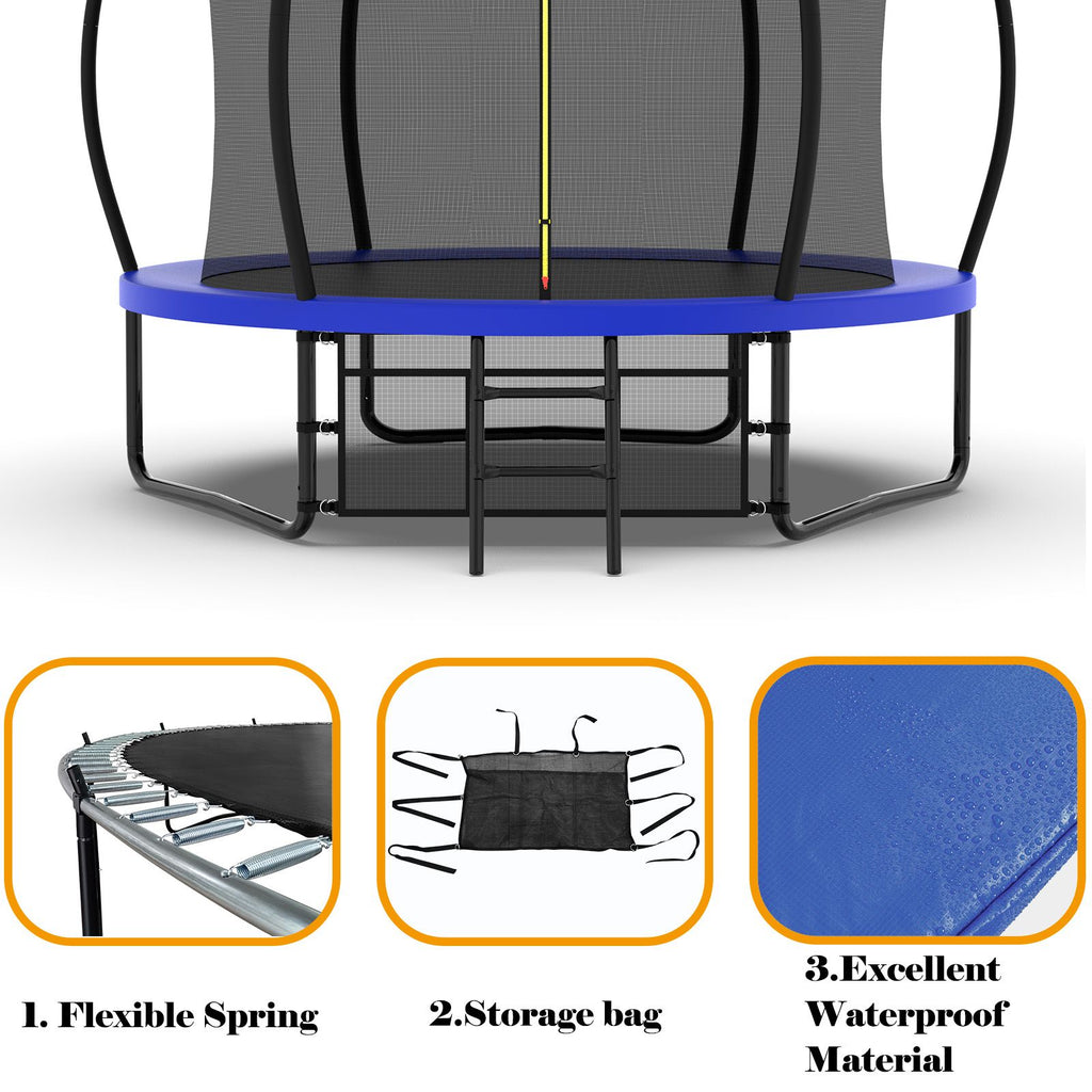 Yeah Depot - 10FT Pumpkin Trampoline, Outdoor Trampoline with Basketball Hoop, Enclosure Net and Ladder
