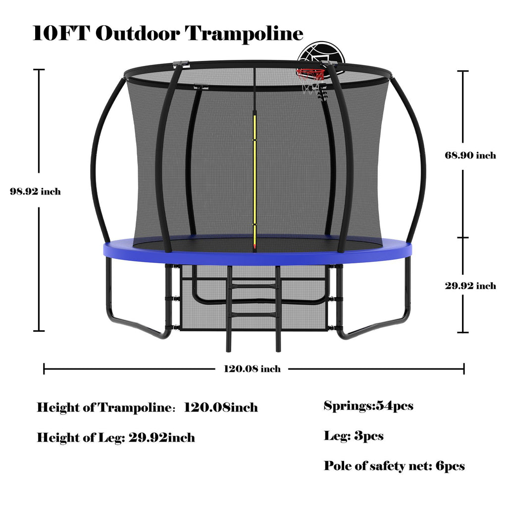 Yeah Depot - 10FT Pumpkin Trampoline, Outdoor Trampoline with Basketball Hoop, Enclosure Net and Ladder
