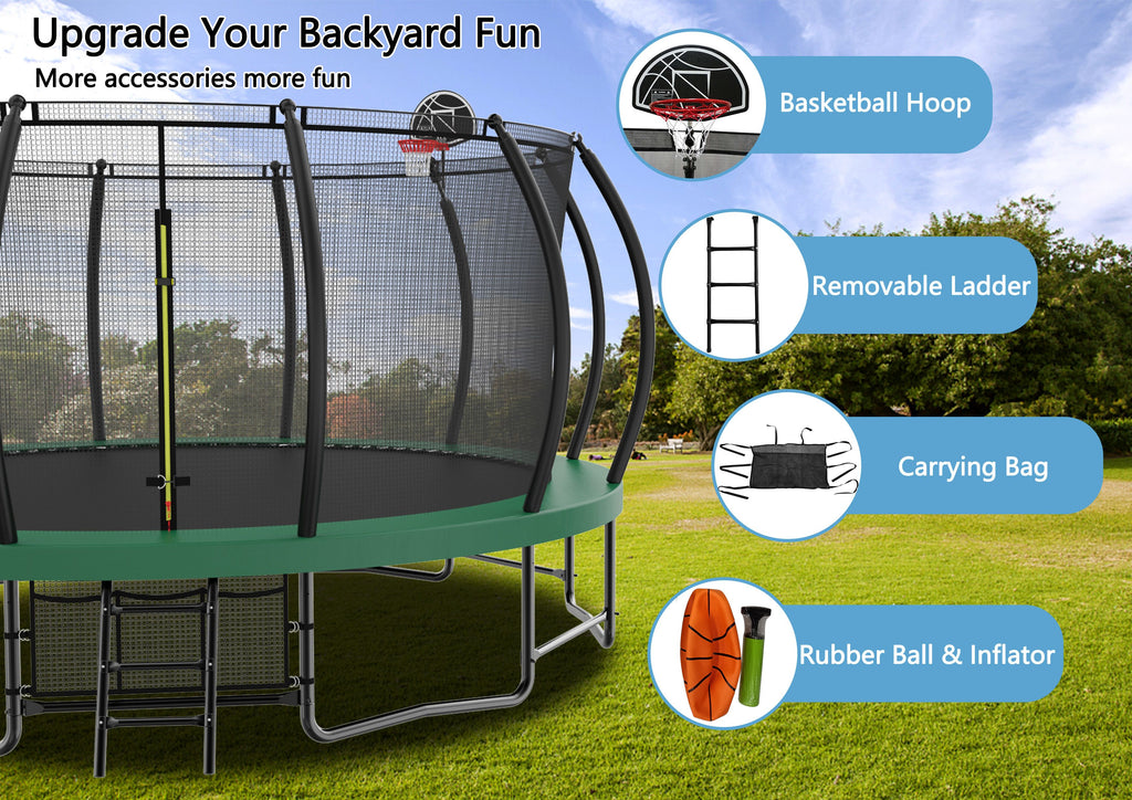 Yeah Depot - 15FT Trampoline with Basketball Hoop - Recreational Trampolines with Ladder ,Shoe Bag and Galvanized Anti-Rust Coating