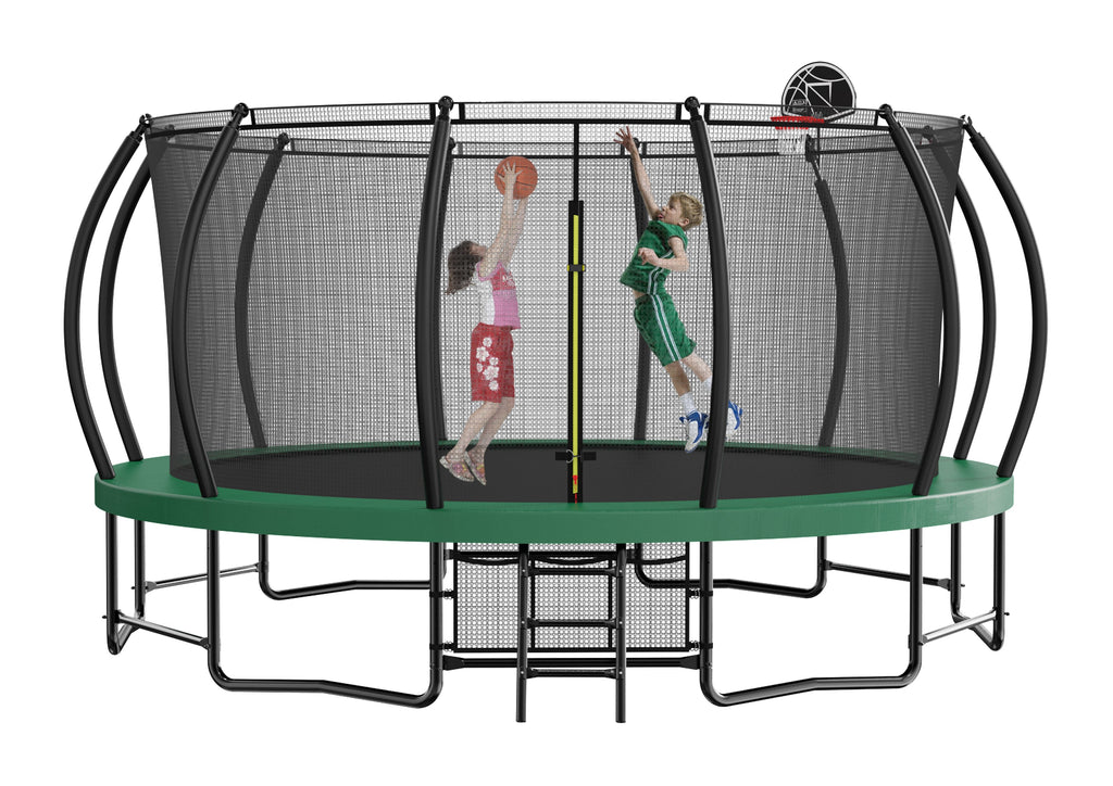 Yeah Depot - 15FT Trampoline with Basketball Hoop - Recreational Trampolines with Ladder ,Shoe Bag and Galvanized Anti-Rust Coating