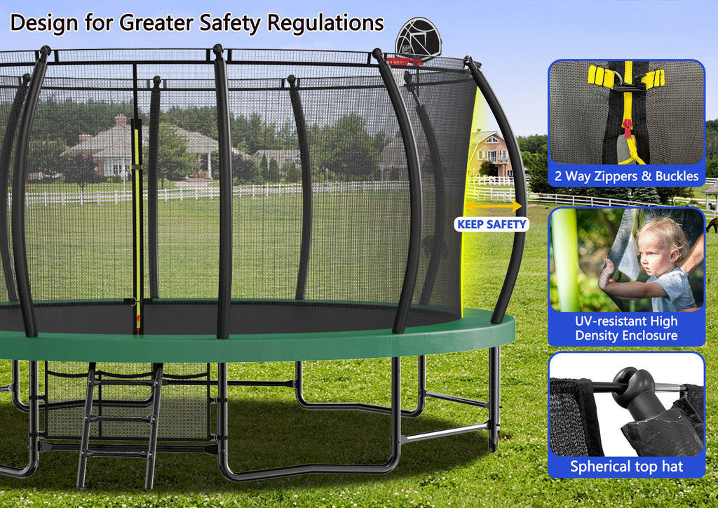 Yeah Depot - 15FT Trampoline with Basketball Hoop - Recreational Trampolines with Ladder ,Shoe Bag and Galvanized Anti-Rust Coating