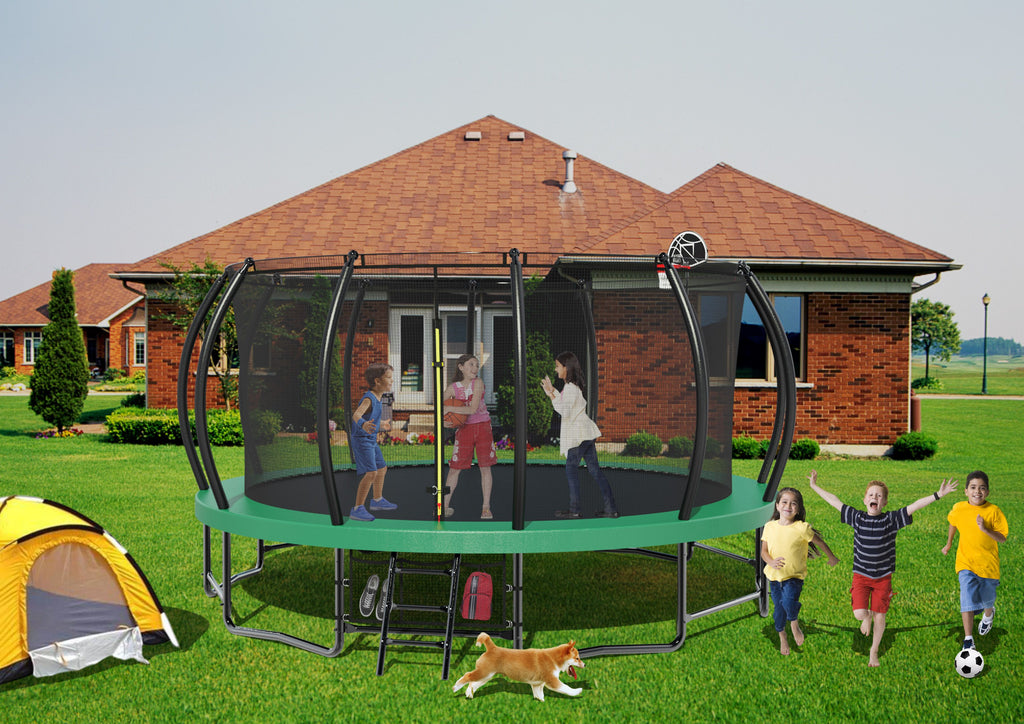 Yeah Depot - 15FT Trampoline with Basketball Hoop - Recreational Trampolines with Ladder ,Shoe Bag and Galvanized Anti-Rust Coating