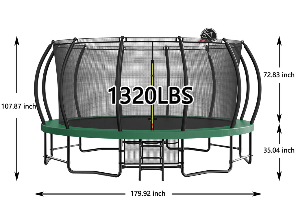 Yeah Depot - 15FT Trampoline with Basketball Hoop - Recreational Trampolines with Ladder ,Shoe Bag and Galvanized Anti-Rust Coating