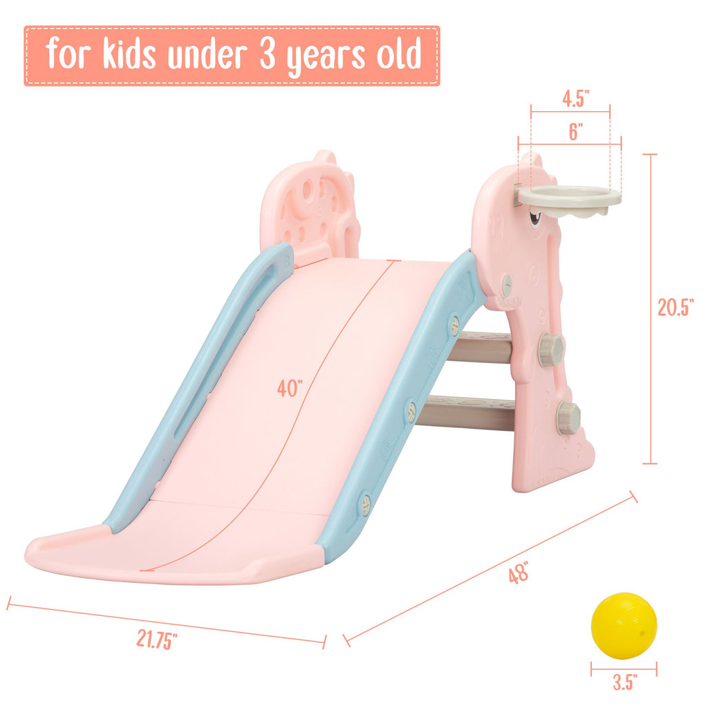 Yeah Depot - 3 in 1 Freestanding Toddler Slide, Indoor Outdoor Playground with Basketball Hoop and Ball for Kids Under 3 Years, Pink
