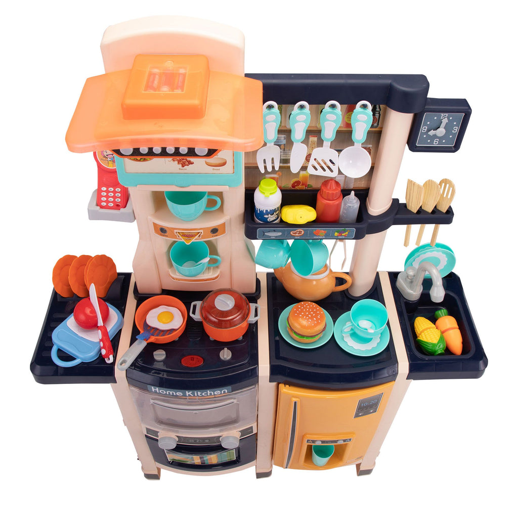Yeah Depot - Large Pretend Play Kitchen Set Kids Cooking Playset with Realistic Lights, Vivid Sounds, Play Phone, Clock and 65 Pcs Accessories, 3 +, Blue