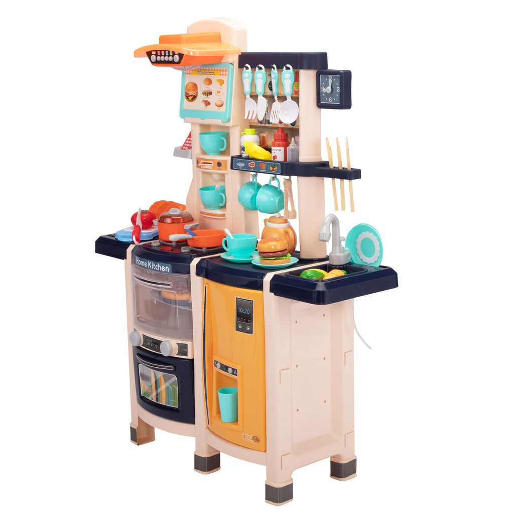 Yeah Depot - Large Pretend Play Kitchen Set Kids Cooking Playset with Realistic Lights, Vivid Sounds, Play Phone, Clock and 65 Pcs Accessories, 3 +, Blue