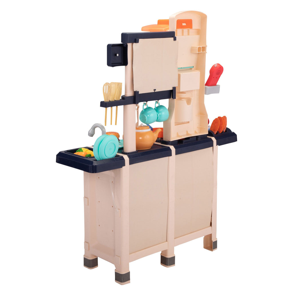 Yeah Depot - Large Pretend Play Kitchen Set Kids Cooking Playset with Realistic Lights, Vivid Sounds, Play Phone, Clock and 65 Pcs Accessories, 3 +, Blue
