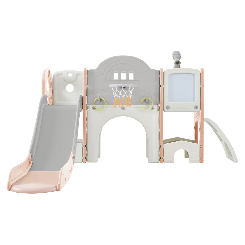 Yeah Depot - Kids Slide Playset Structure 9 in 1, Freestanding Spaceship Set with Slide, Arch Tunnel, Ring Toss, Drawing Whiteboardl and Basketball Hoop for Toddlers, Kids Climbers Playground