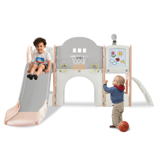 Yeah Depot - Kids Slide Playset Structure 9 in 1, Freestanding Spaceship Set with Slide, Arch Tunnel, Ring Toss, Drawing Whiteboardl and Basketball Hoop for Toddlers, Kids Climbers Playground