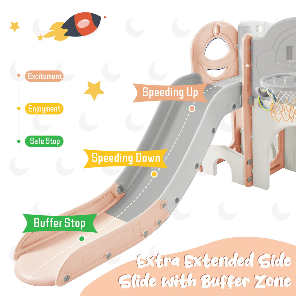 Yeah Depot - Kids Slide Playset Structure 9 in 1, Freestanding Spaceship Set with Slide, Arch Tunnel, Ring Toss, Drawing Whiteboardl and Basketball Hoop for Toddlers, Kids Climbers Playground