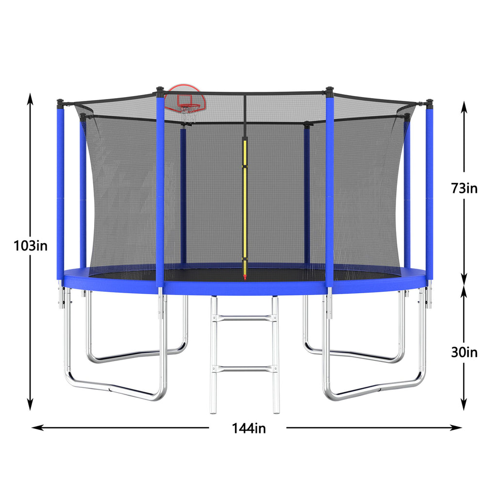 Yeah Depot - 12FT Trampoline for Kids & Adults with Basketball Hoop and Ball ,Recreational Trampolines with Safety Enclosure for Back Yard Outdoor
