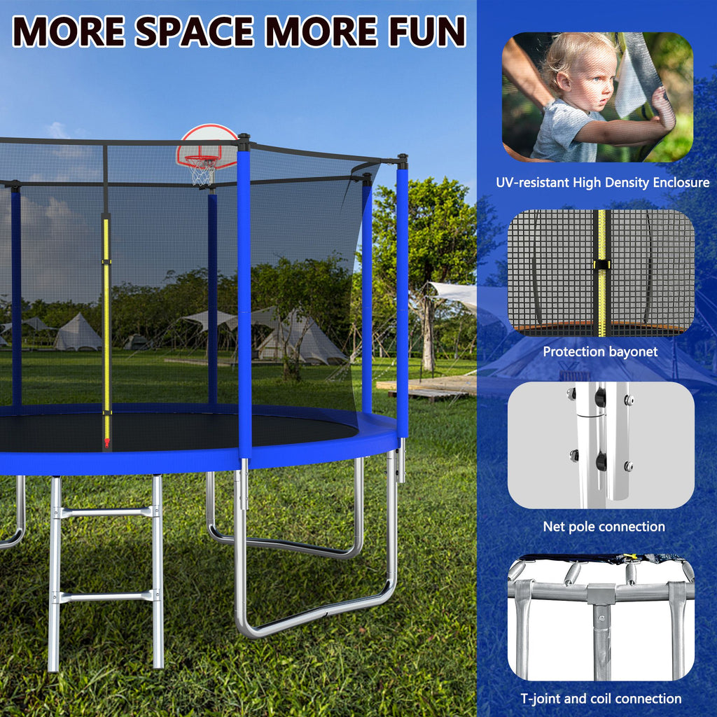 Yeah Depot - 12FT Trampoline for Kids & Adults with Basketball Hoop and Ball ,Recreational Trampolines with Safety Enclosure for Back Yard Outdoor