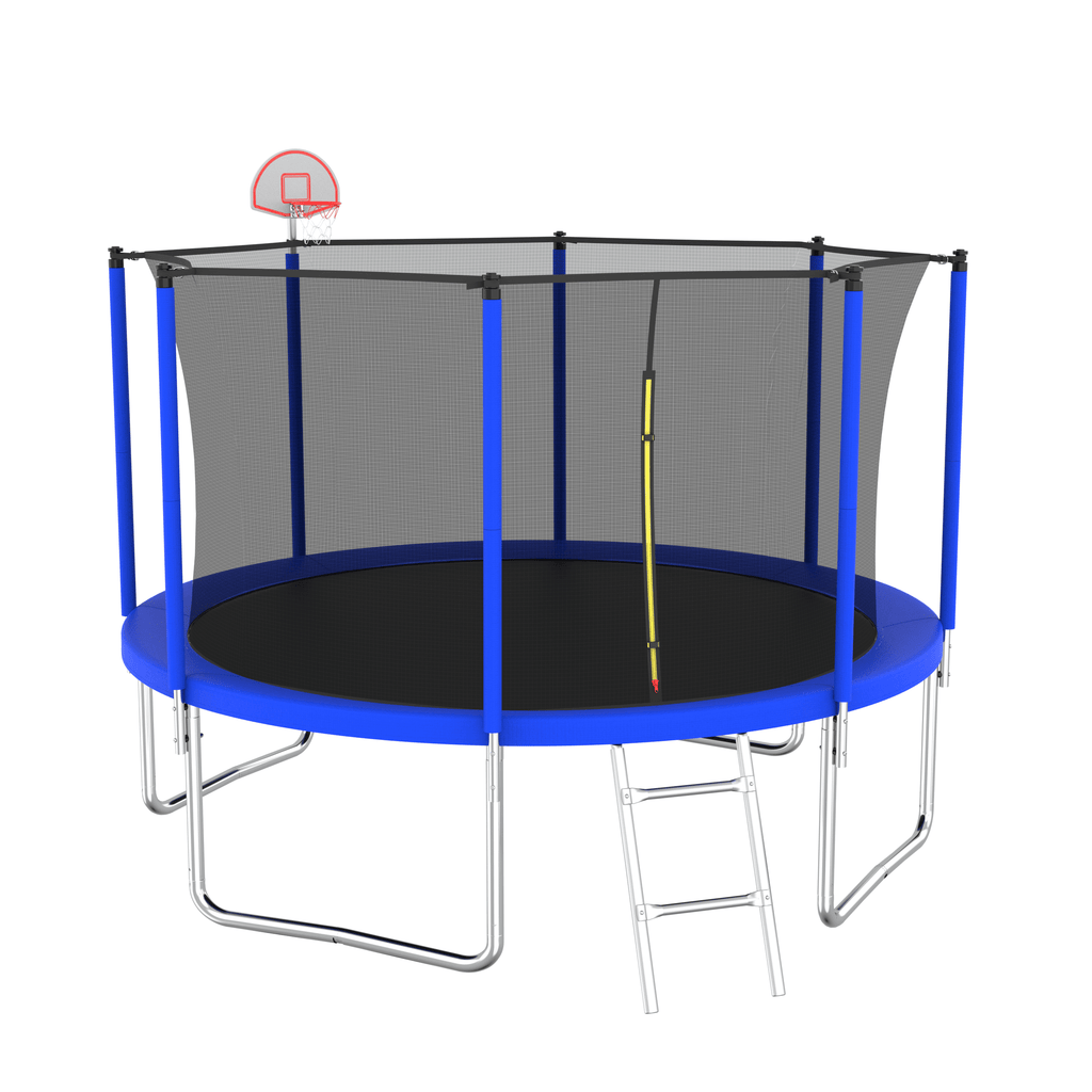 Yeah Depot - 12FT Trampoline for Kids & Adults with Basketball Hoop and Ball ,Recreational Trampolines with Safety Enclosure for Back Yard Outdoor