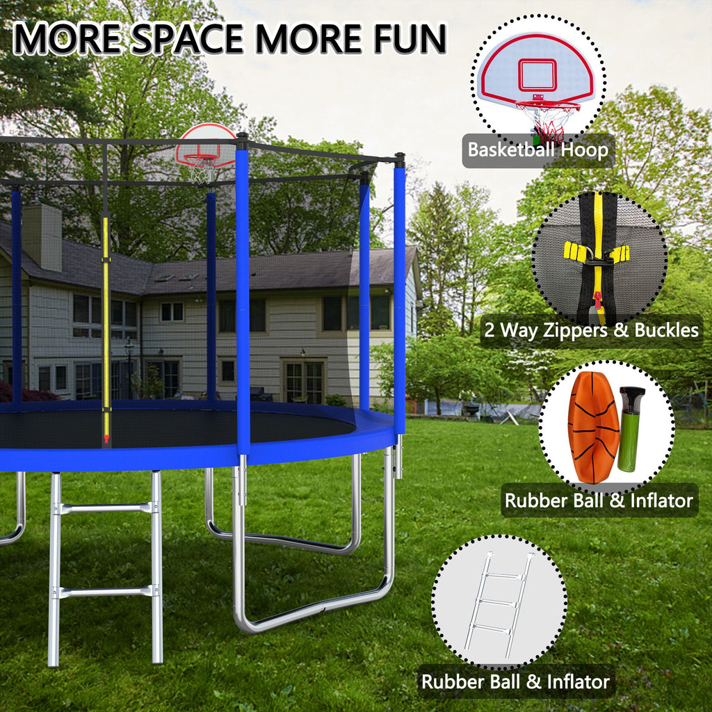 Yeah Depot - 12FT Trampoline for Kids & Adults with Basketball Hoop and Ball ,Recreational Trampolines with Safety Enclosure for Back Yard Outdoor