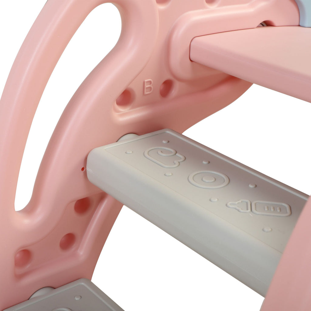 Yeah Depot - 2 in 1 Slide, Toddler Freestanding Extra Long Slide with Basketball Hoop & Ball, Indoor Outdoor, Pink