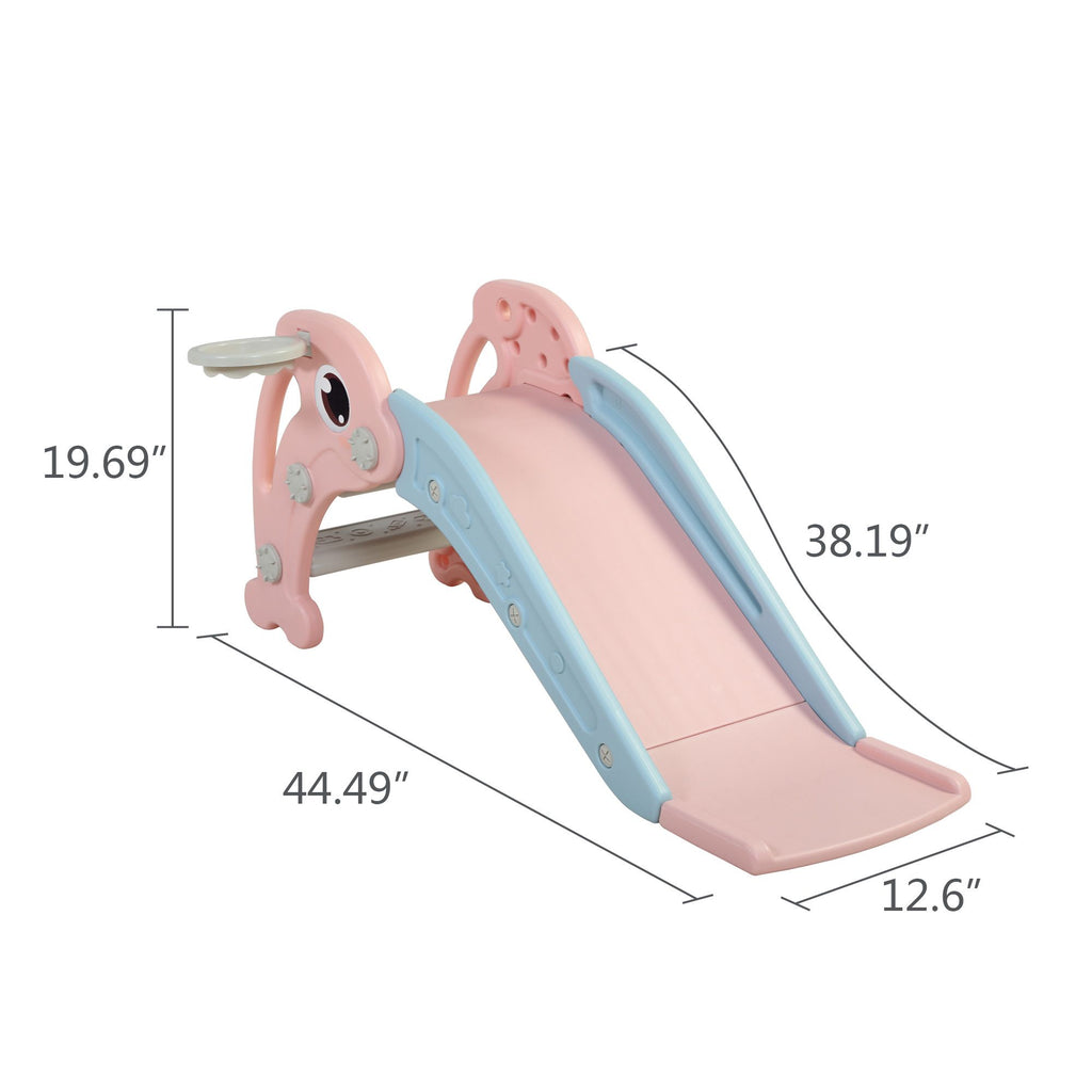 Yeah Depot - 2 in 1 Slide, Toddler Freestanding Extra Long Slide with Basketball Hoop & Ball, Indoor Outdoor, Pink