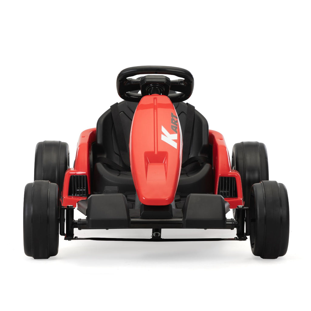 Yeah Depot - 24V Electric Kids Go Kart, Battery Powered Outdoor Ride On Toy w/ 5 mph Max Speed, Music, Horn, Power Display, Protectors, Red and Black