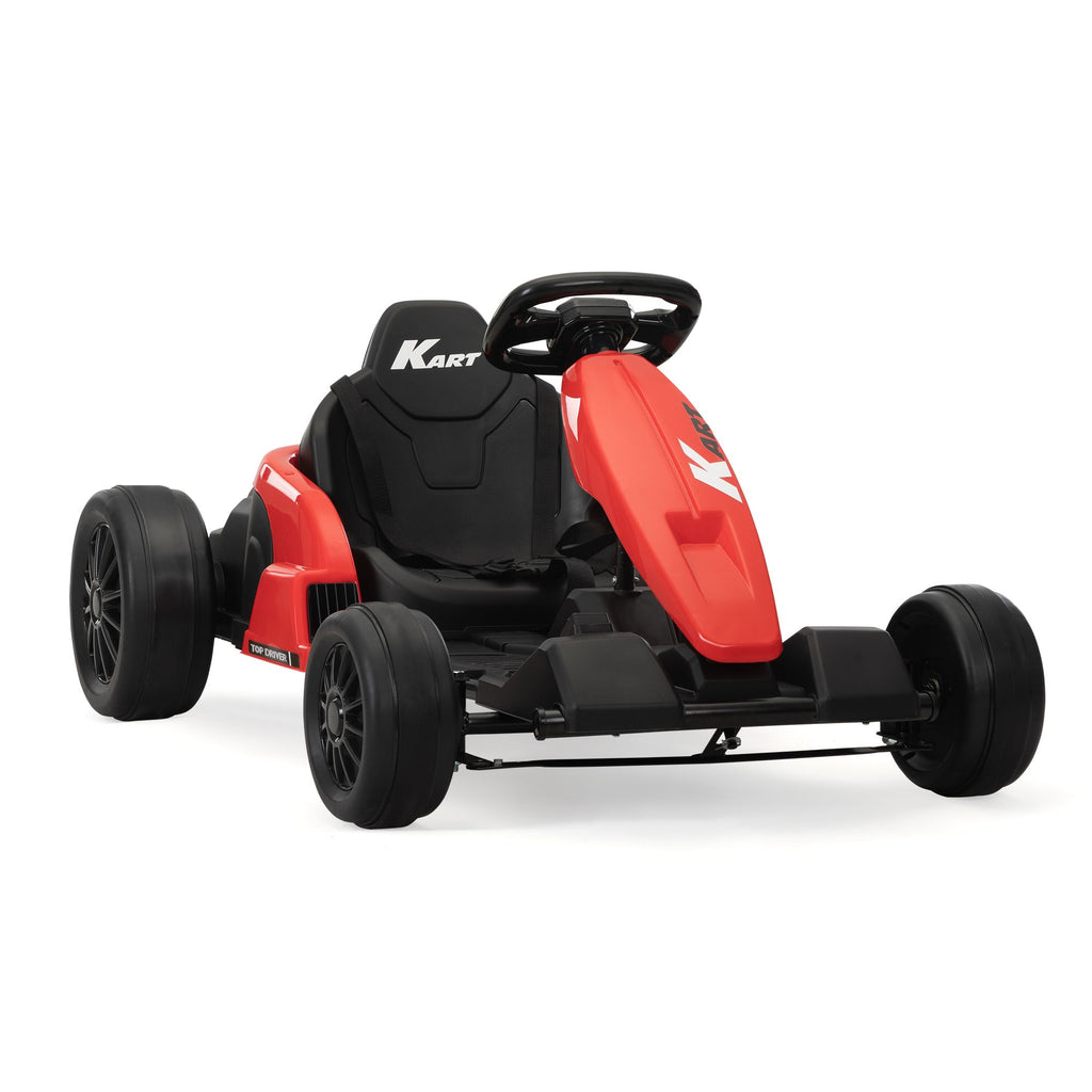 Yeah Depot - 24V Electric Kids Go Kart, Battery Powered Outdoor Ride On Toy w/ 5 mph Max Speed, Music, Horn, Power Display, Protectors, Red and Black