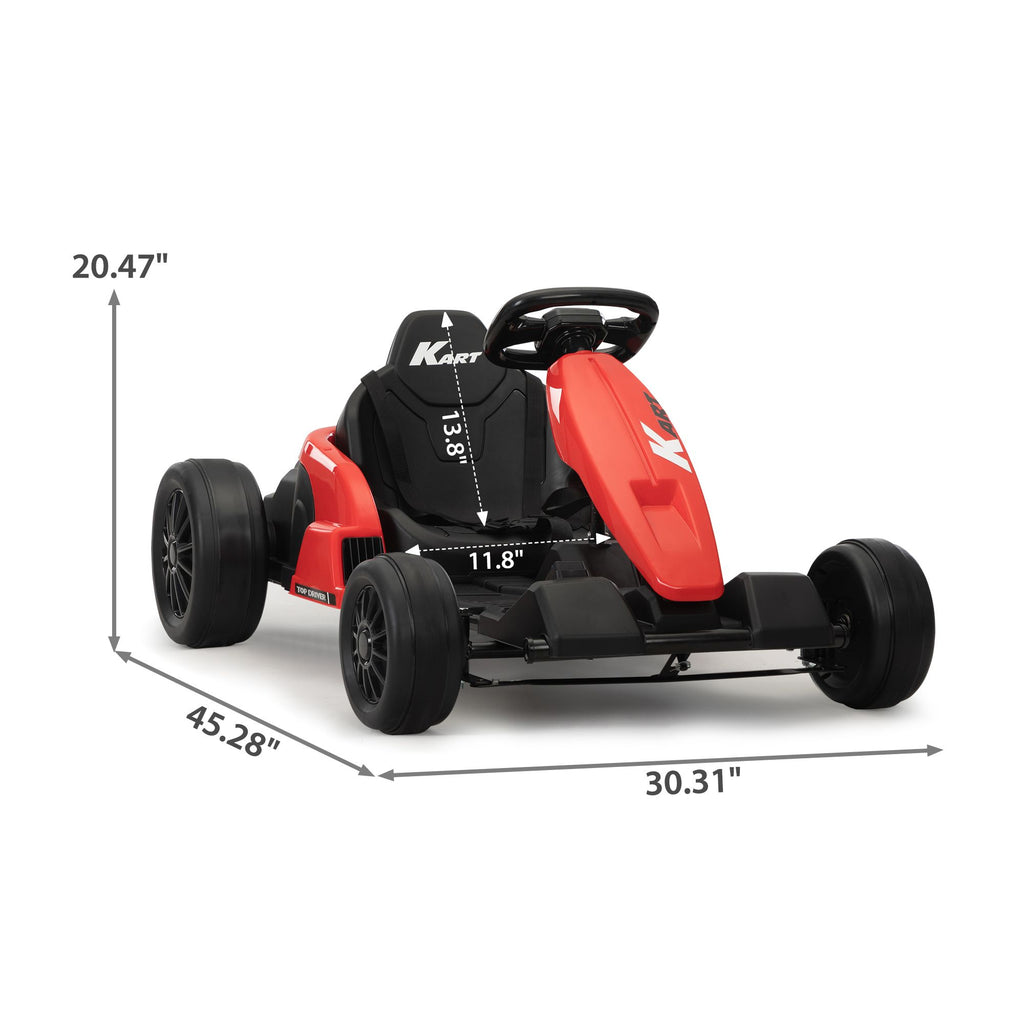 Yeah Depot - 24V Electric Kids Go Kart, Battery Powered Outdoor Ride On Toy w/ 5 mph Max Speed, Music, Horn, Power Display, Protectors, Red and Black